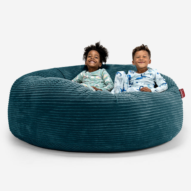 Pouf Géant pour Enfants de Taille Familiale 2-14 ans - Côtelé Bleu Canard 01