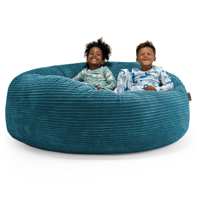 Pouf Géant pour Enfants de Taille Familiale 2-14 ans - Côtelé Bleu Canard 01