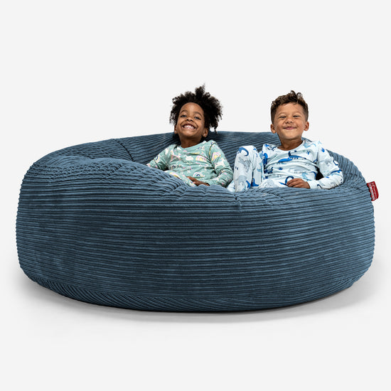 Pouf Géant pour Enfants de Taille Familiale 2-14 ans - Côtelé Bleu Marine 01