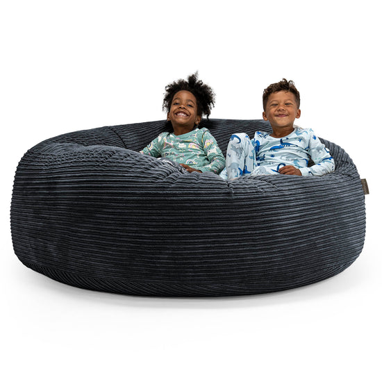 Pouf Géant pour Enfants de Taille Familiale 2-14 ans - Côtelé Noir 01