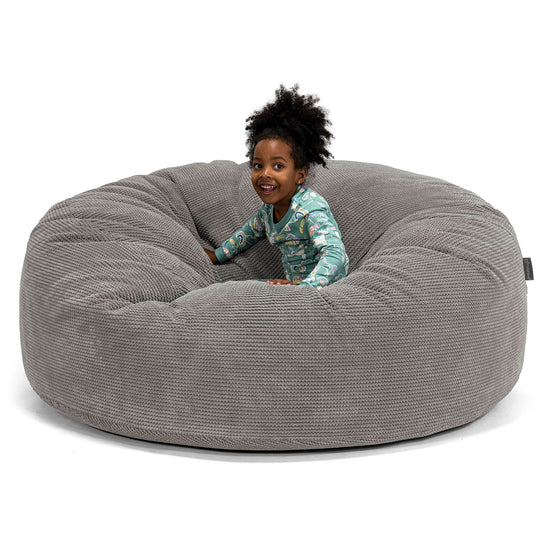 Pouf Géant pour Enfants de Taille Familiale 2-14 ans - Pompon Anthracite 01