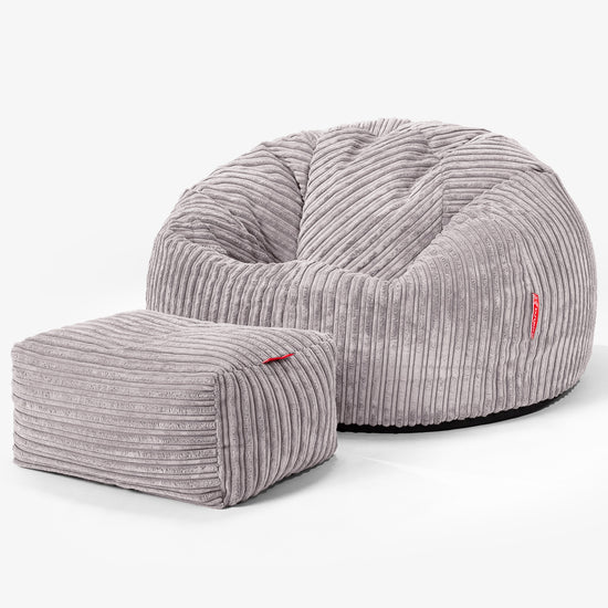 Pouf Poire Classique - Côtelé Gris Argent 02