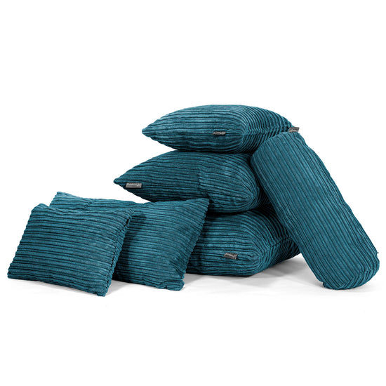 Coussin Rond 50cm - Côtelé Bleu Canard 03