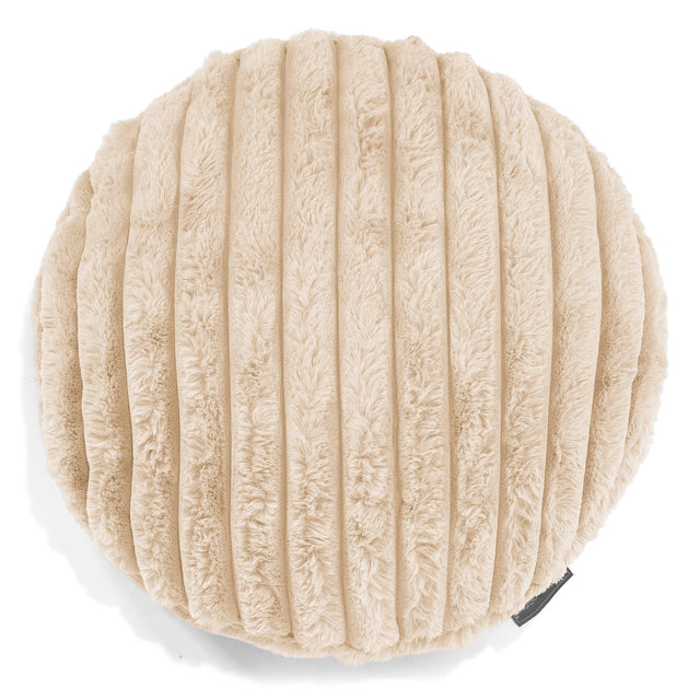 Housse de Coussin Rond 50cm - Velours Côtelé Ultra Pelucheux Crème 01