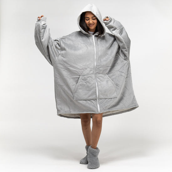 Couverture à Capuche zippé pour Homme et Femme - Molleton Gris 02