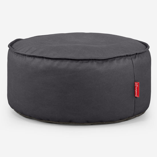 Pouf Design Rond - Cuir Végan Noir 01