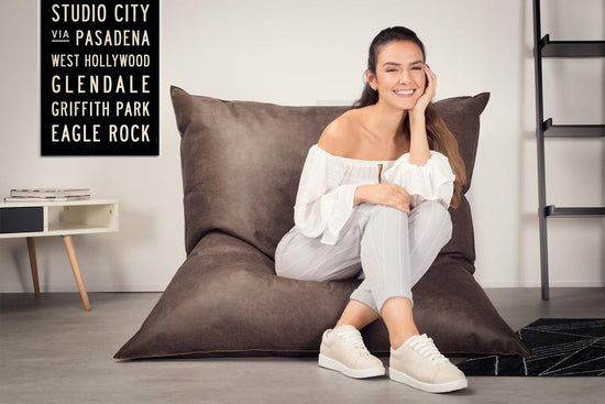 Pouf Géant XXL - Cuir Vintage Gris Ardoise 05