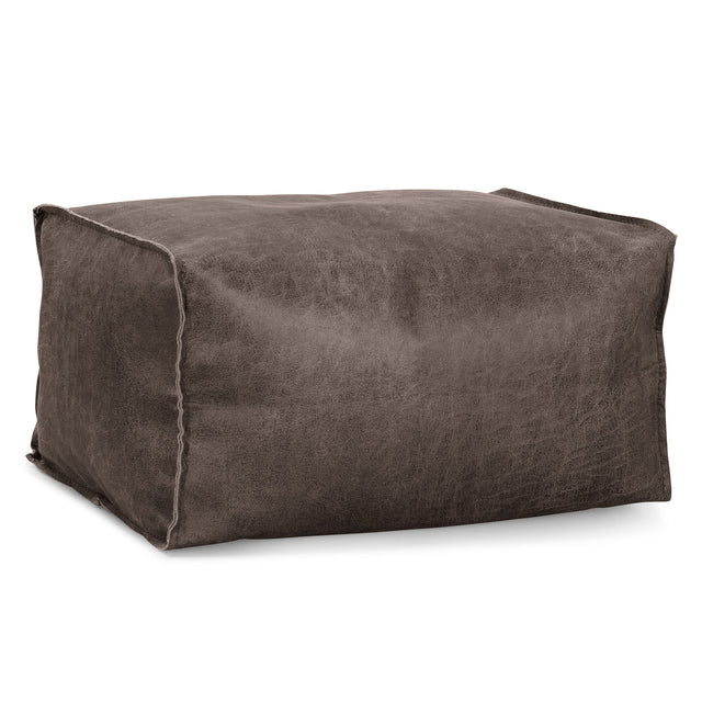 Pouf Repose Pied - Cuir Vintage Gris Ardoise 01