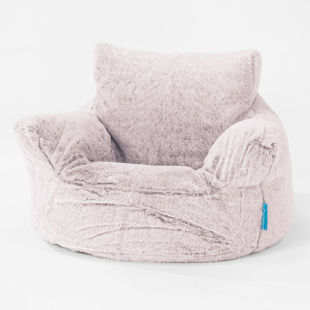 Fauteuil Pouf Bambin 1-3 ans - Fausse Fourrure Lapin Rose Pastel 01