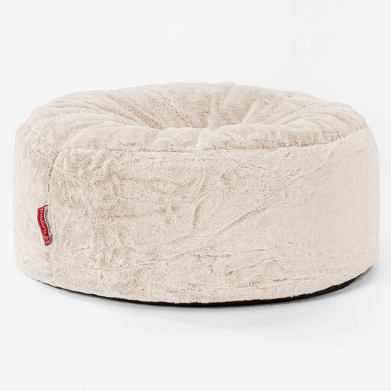 Pouf Design Rond - Fausse Fourrure Lapin Blanc 01