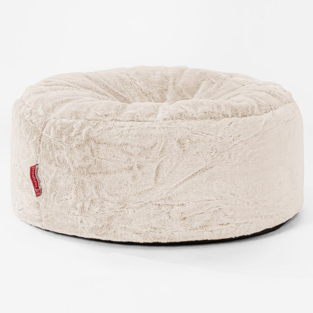 Pouf Design Rond - Fausse Fourrure Lapin Blanc 01