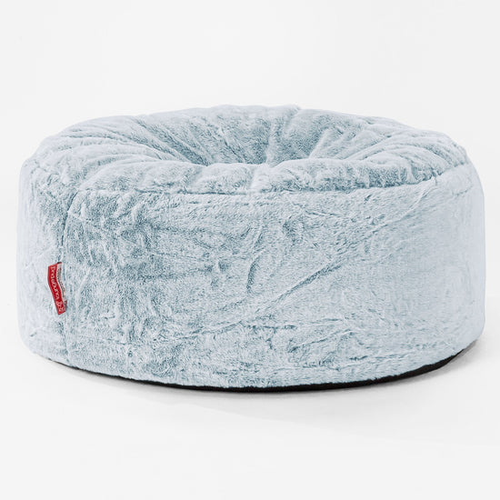 Pouf Design Rond - Fausse Fourrure Lapin Bleu Pastel 01