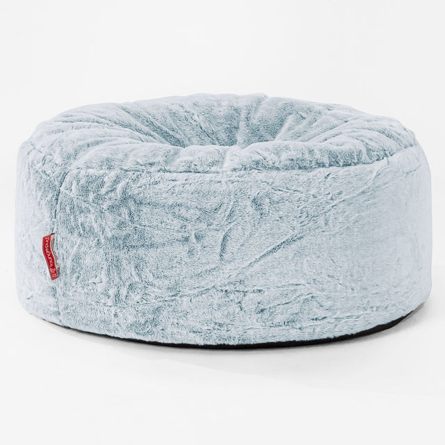 Pouf Design Rond - Fausse Fourrure Lapin Bleu Pastel 01