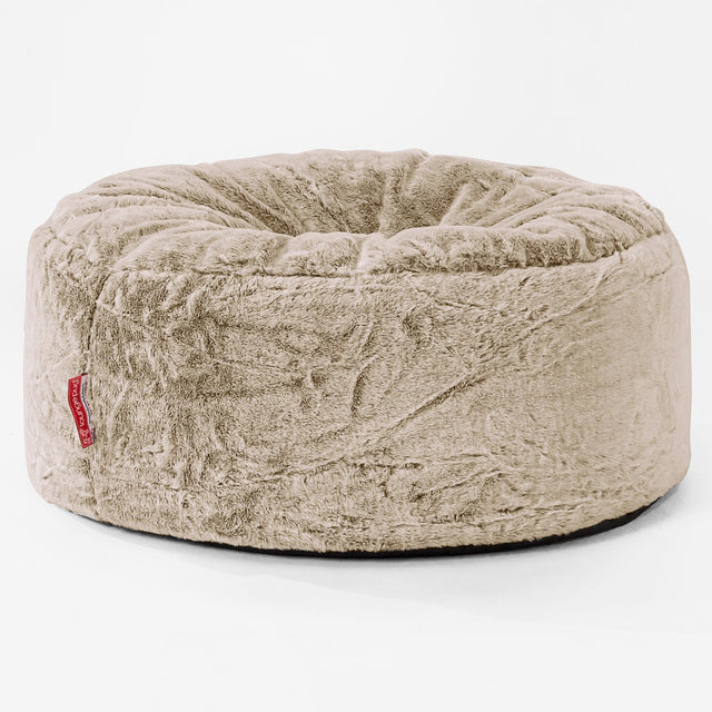 Pouf Design Rond - Fausse Fourrure Lapin Brun Doré 01