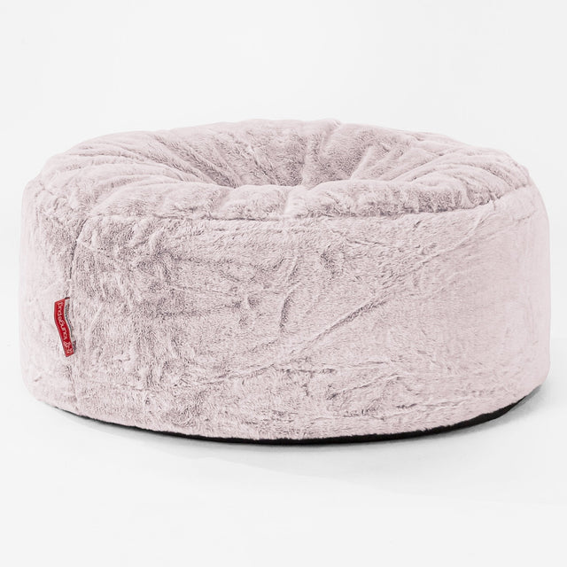 Pouf Design Rond - Fausse Fourrure Lapin Rose Pastel 01