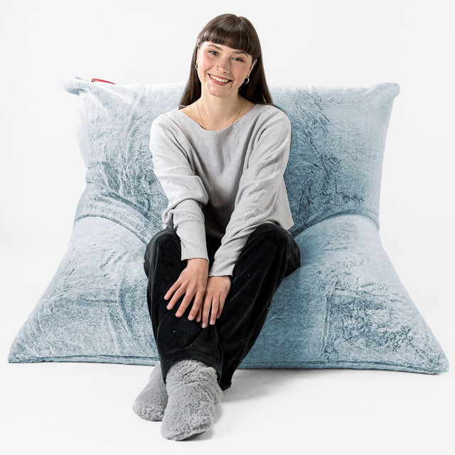 Pouf Géant XXL - Fausse Fourrure Lapin Bleu Pastel 01