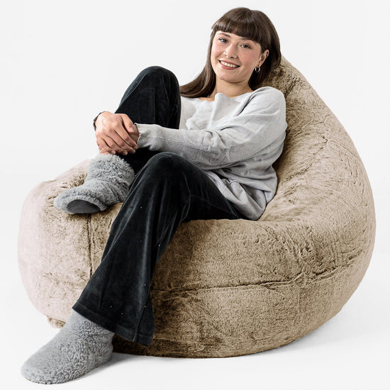 Pouf Géant XXL - Fausse Fourrure Lapin Brun Doré 02
