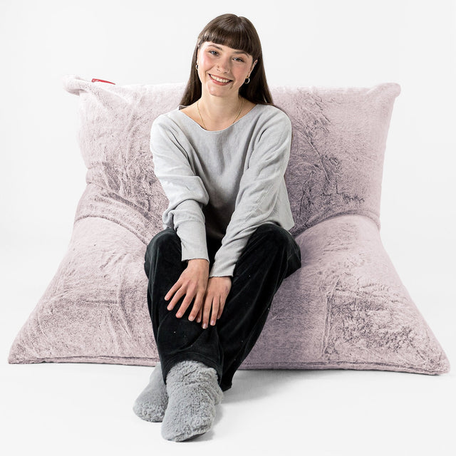 Pouf Géant XXL - Fausse Fourrure Lapin Rose Pastel 01
