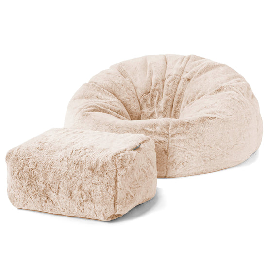 Pouf Poire Classique - Fausse Fourrure Lapin Blanc 02