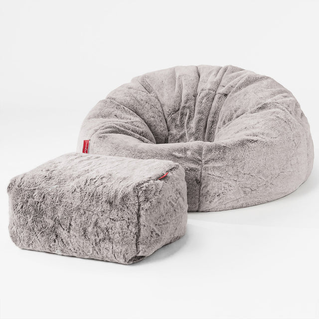 Pouf Poire Classique - Fausse Fourrure Lapin Gris clair 02