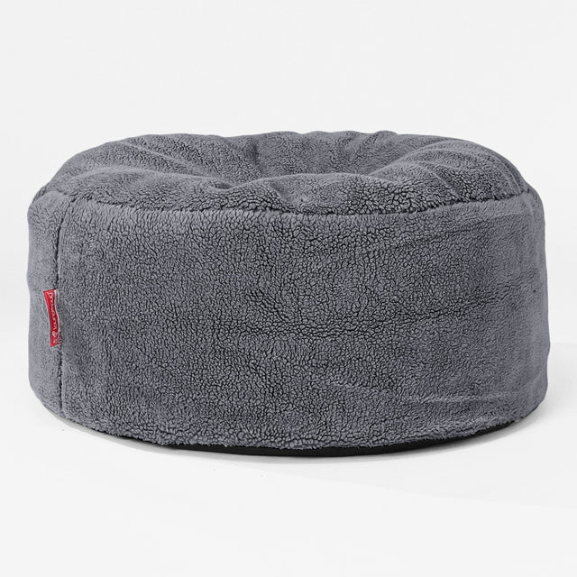 Pouf Design Rond - Fausse Fourrure Nounours Gris Foncé 01