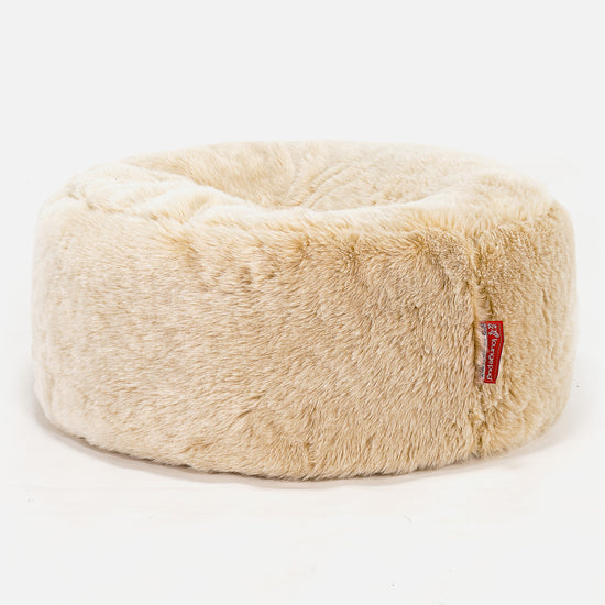 Pouf Design Rond - Fausse Fourrure Blanc 01