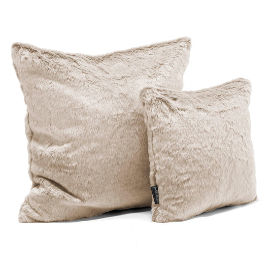 Grand Coussin 70 x 70cm - Fausse Fourrure Lapin Brun Doré 02