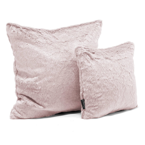 Grand Coussin 70 x 70cm - Fausse Fourrure Lapin Rose Pastel 02