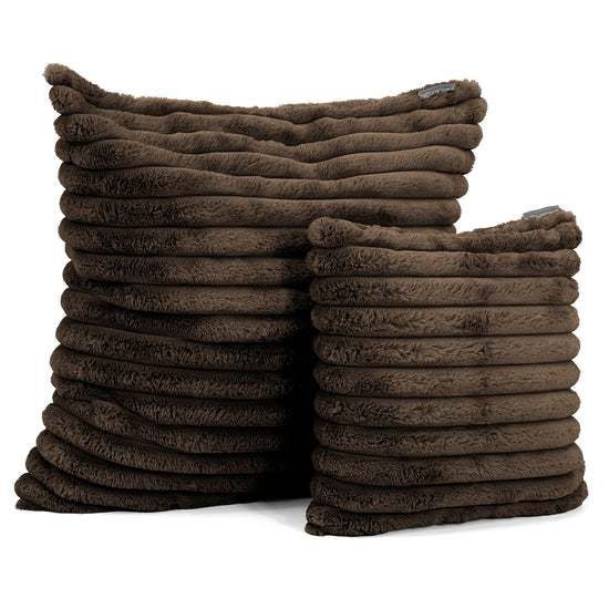 Grand Housse de Coussin 70 x 70cm - Velours Côtelé Ultra Pelucheux Marron Meuse 02