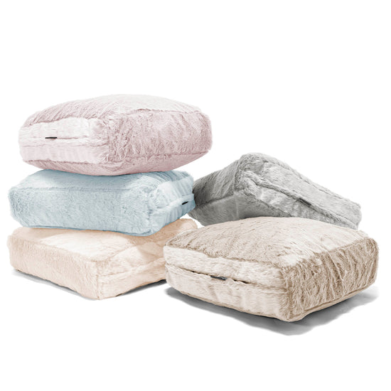 Grand Coussin de Sol - Fausse Fourrure Lapin Bleu Pastel 04