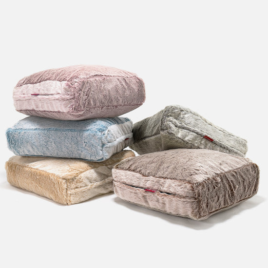 Grand Coussin de Sol - Fausse Fourrure Lapin Rose Pastel 04