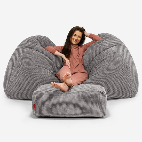 Pouf Fauteuil Design - Côtelé Gris Acier 3770