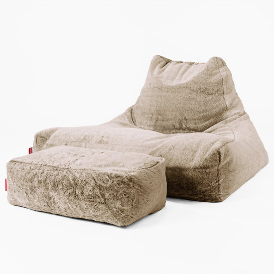 Gros Pouf Fauteuil Relax - Fausse Fourrure Lapin Brun Doré 02