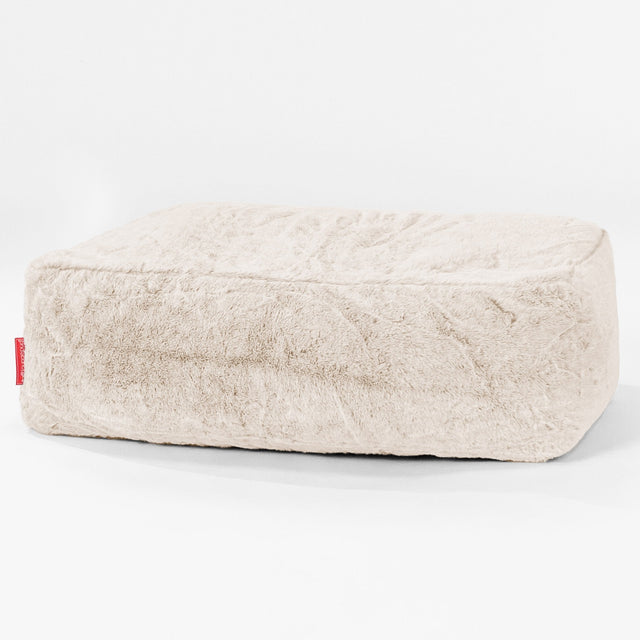Gros Pouf Repose Pied - Fausse Fourrure Lapin Blanc 01