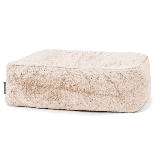 Gros Pouf Repose Pied - Fausse Fourrure Lapin Blanc 01