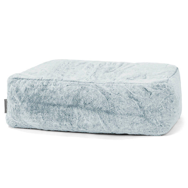 Gros Pouf Repose Pied - Fausse Fourrure Lapin Bleu Pastel 01