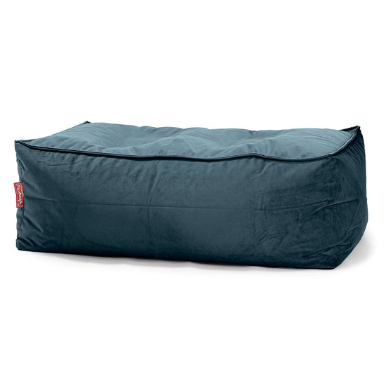 Gros Pouf Repose Pied - Velours Mer Égée 01