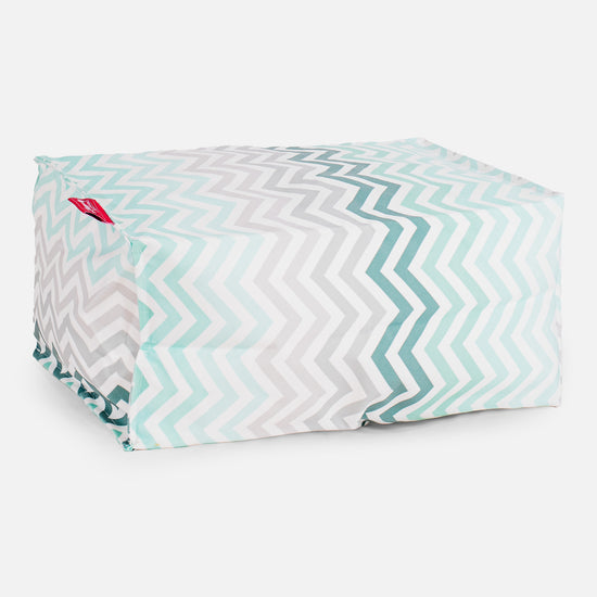 Pouf Repose Pied - Imprimé Géométrique Chevron Mer Égée 01