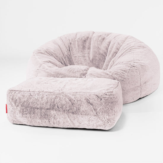 Pouf Canapé Classique - Fausse Fourrure Lapin Rose Pastel 02