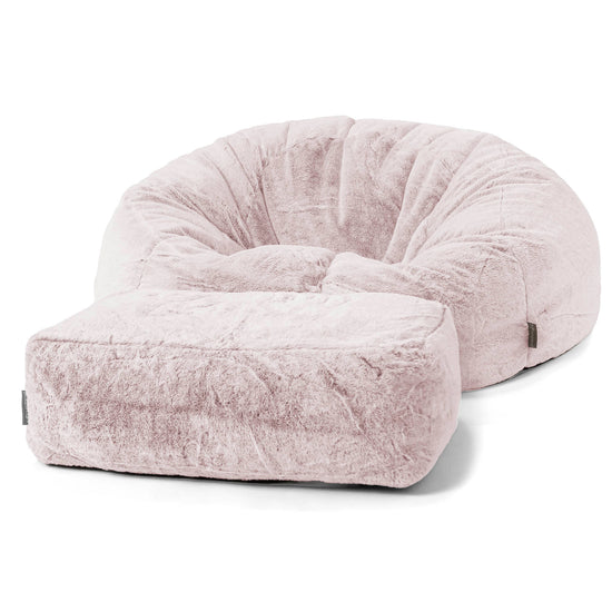 Pouf Canapé Classique - Fausse Fourrure Lapin Rose Pastel 02