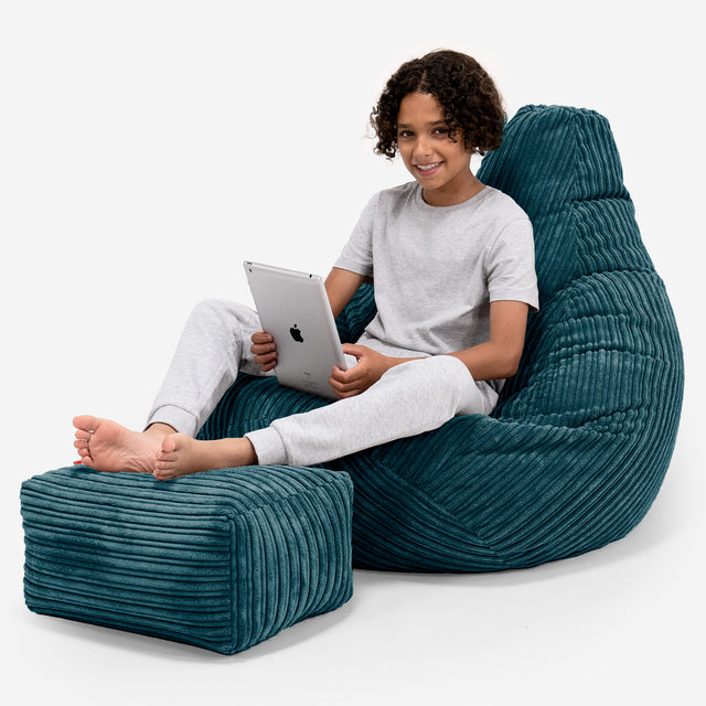 Pouf Gamer pour Enfant 6-14 ans - Côtelé Bleu Canard 01