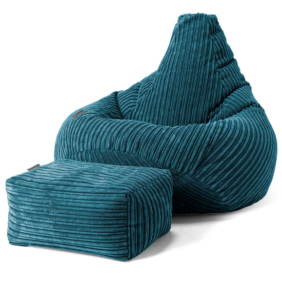 Pouf Gamer pour Enfant 6-14 ans - Côtelé Bleu Canard 02