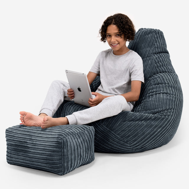 Pouf Gamer pour Enfant 6-14 ans - Côtelé Gris Acier 01