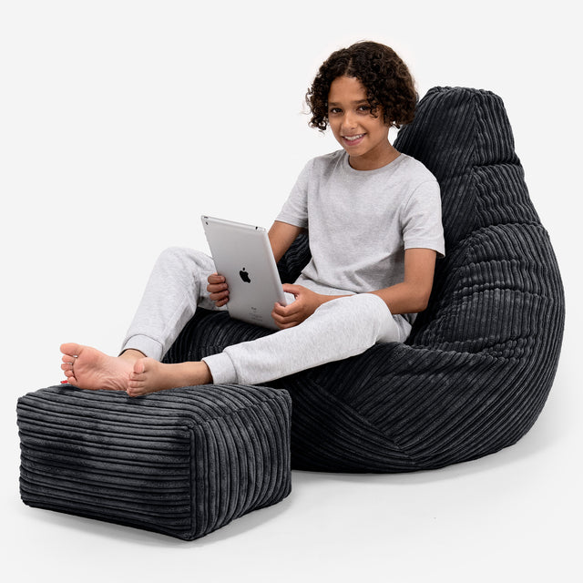 Pouf Gamer pour Enfant 6-14 ans - Côtelé Noir 01
