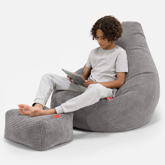 Pouf Gamer pour Enfant 6-14 ans - Pompon Anthracite 01