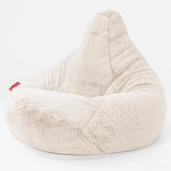 Pouf Poire Gamer - Fausse Fourrure Lapin Blanc 01