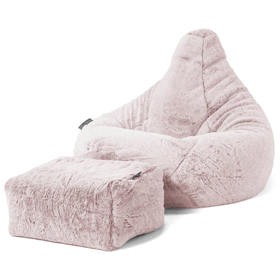 Pouf Poire Gamer - Fausse Fourrure Lapin Rose Pastel 01