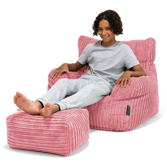 Pouf Fauteuil pour Ados 6-14 ans - Côtelé Corail 01