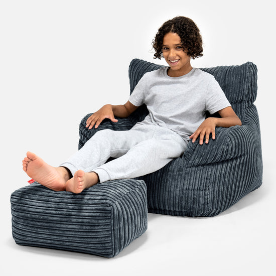 Pouf Fauteuil pour Ados 6-14 ans - Côtelé Gris Acier 01