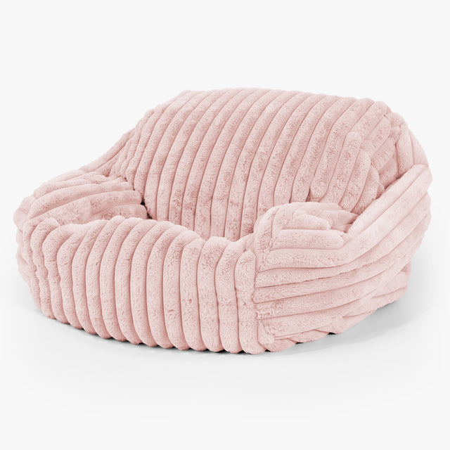 Pouf Fauteuil Sabine - Velours Côtelé Ultra Pelucheux Rose Pastel 02